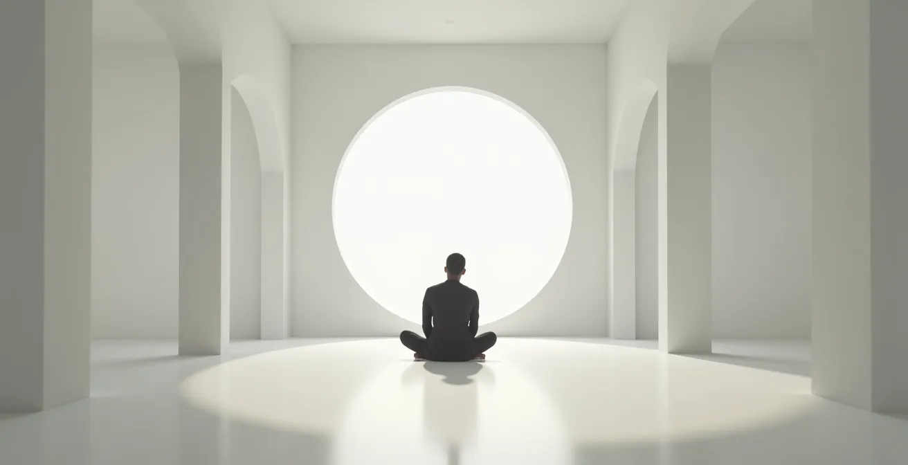 Personne seule dans un espace minimaliste représentant la bulle d'intimité